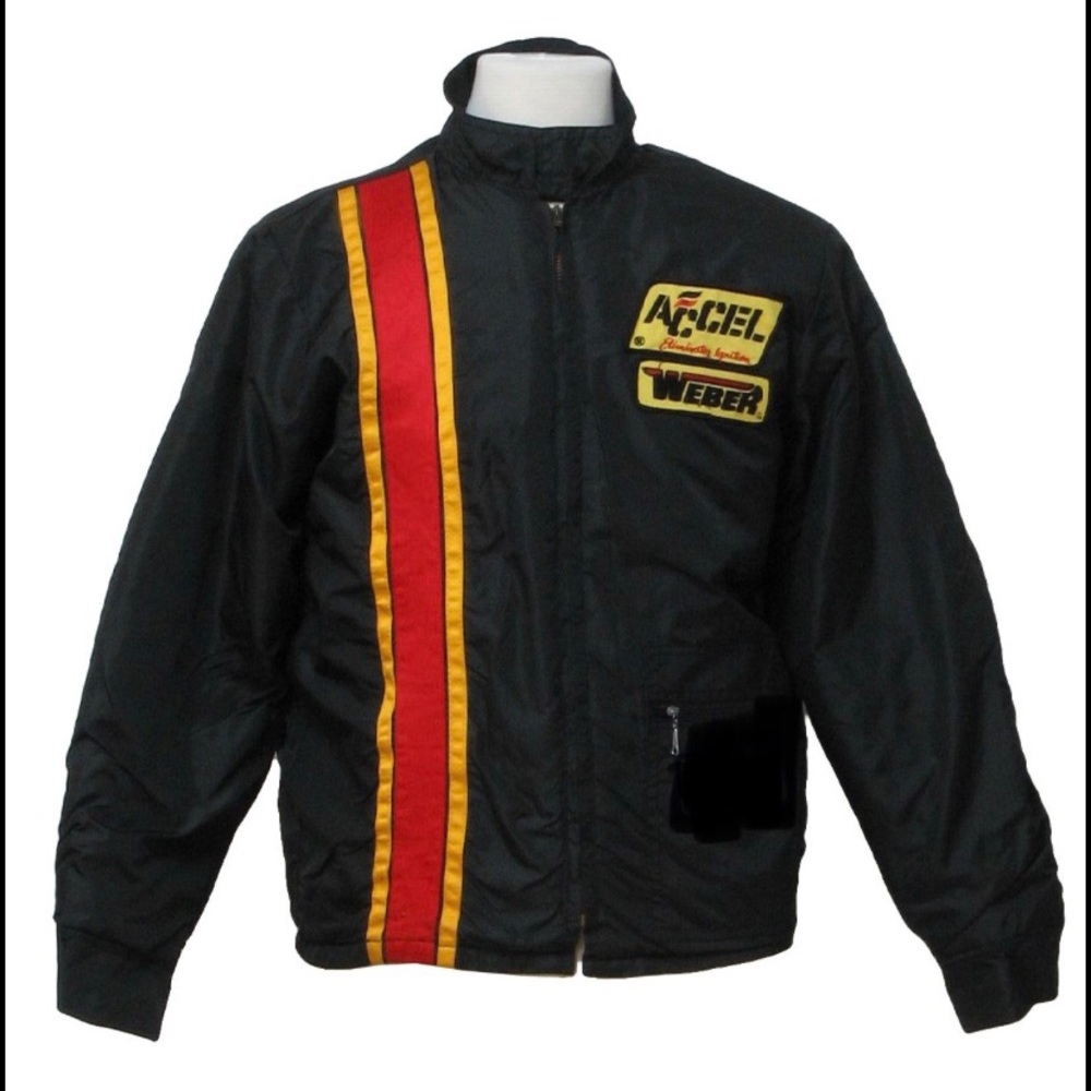 Vintage Car Racing Jacket 1980s Bob Hadley Accel Ignition Weber F1 Hot Rodding